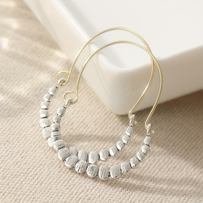TEMU Yoyo ' Vintage Beaded Filled Hoop Earrings - K -plated Copper Beads, French Suitable For Parties, Weddings, Wear - Elegant Beaded Hoops, Christmas Gift For Her
