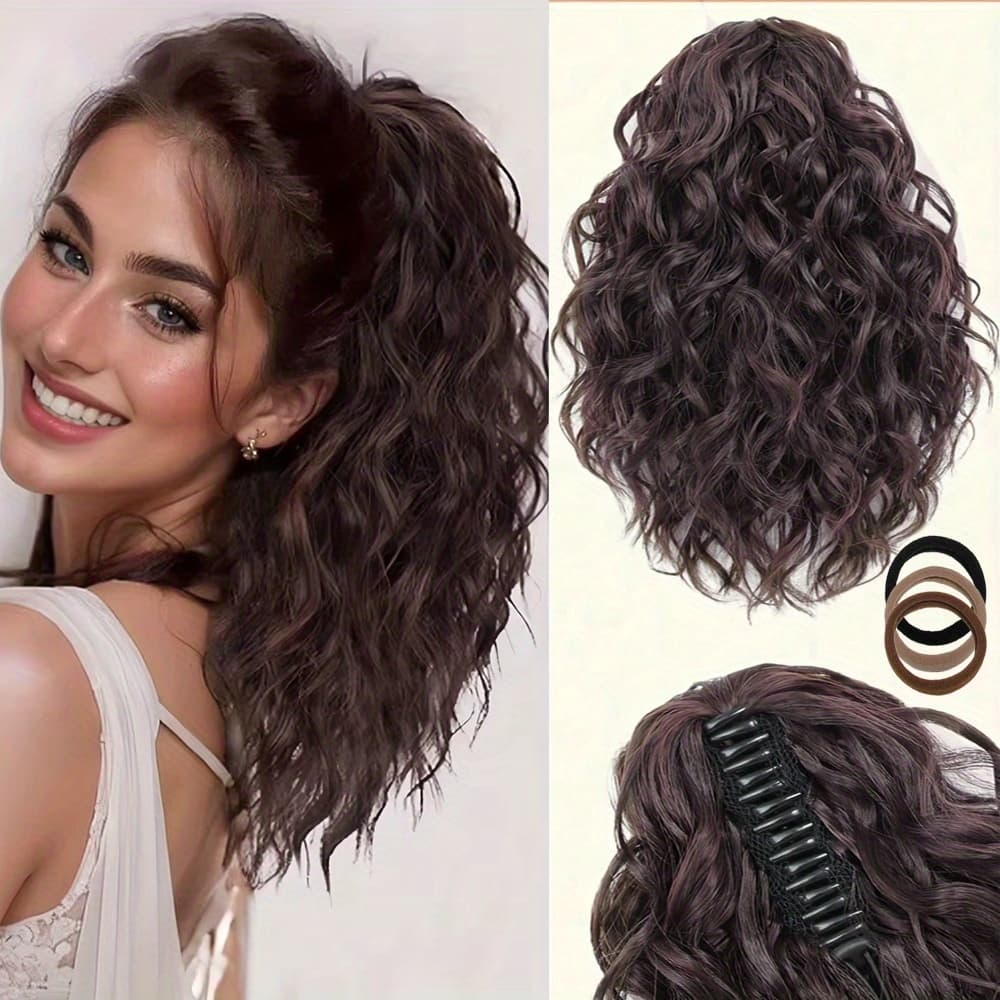 TEMU 14inch Clip-in Curly Hair Extensions With Octopus And Tools - Volume & For Women' Wear, Parties, - Synthetic Hair, Suitable For Festivals & Christmas Festivals, Use
