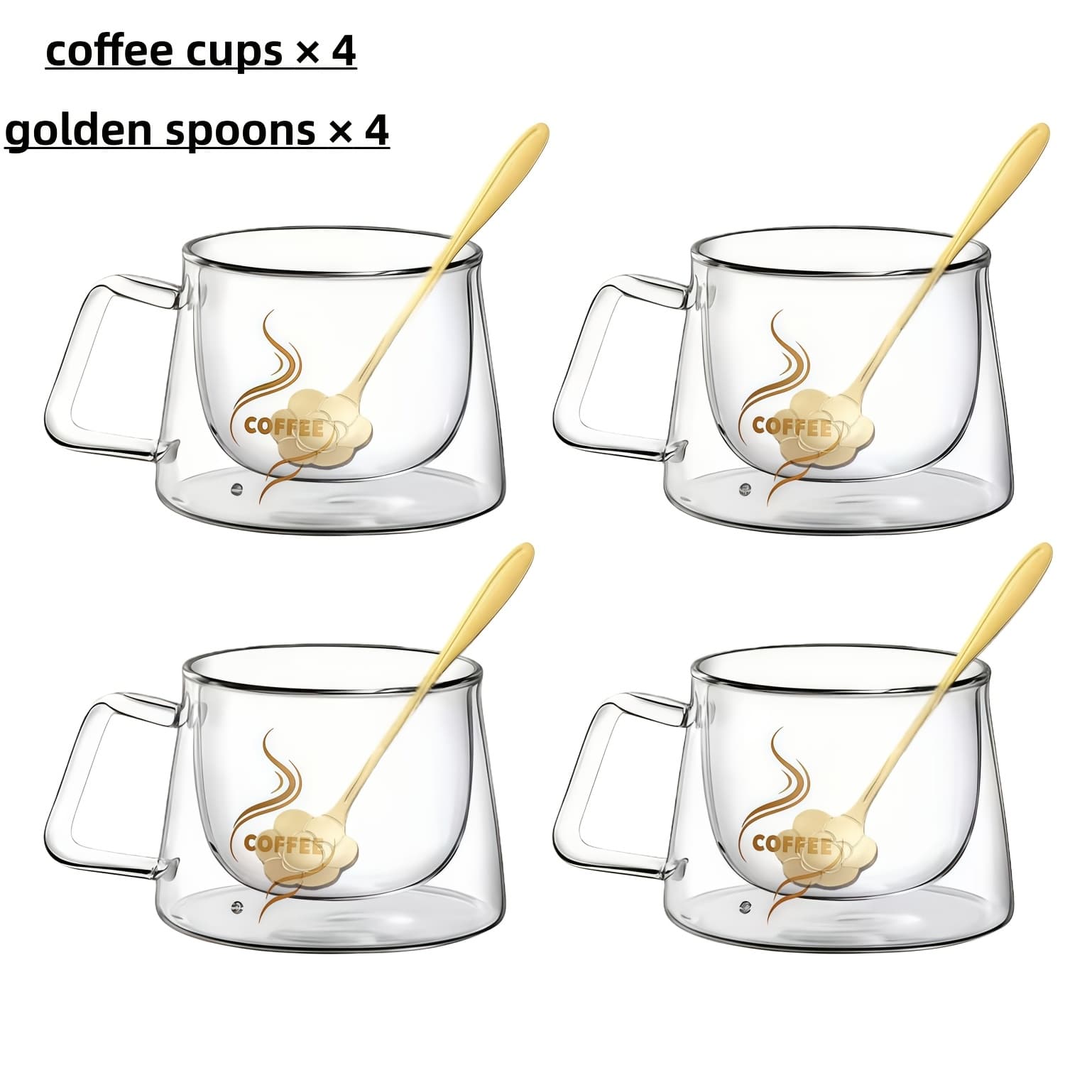 TEMU 4pcs Double-layer Insulated Glass Coffee Cups With 4 - Double-layer , Suitable For Hot And Cold Drinks, Suitable For Christmas, Halloween, Home, Office Or Coffee Shop