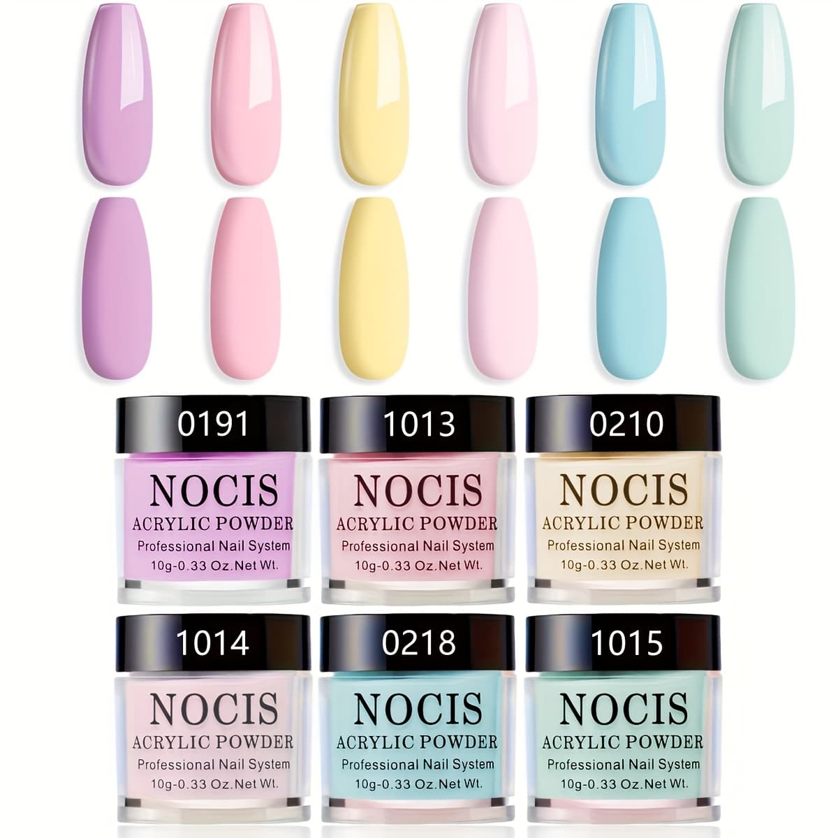 TEMU 6-color Nude Pink, Yellow, Light Green, Sky Acrylic Powder Set - Vibrant Nail Art Decorations For A Seamless, Long-lasting Manicure - Easy Application And High-quality End