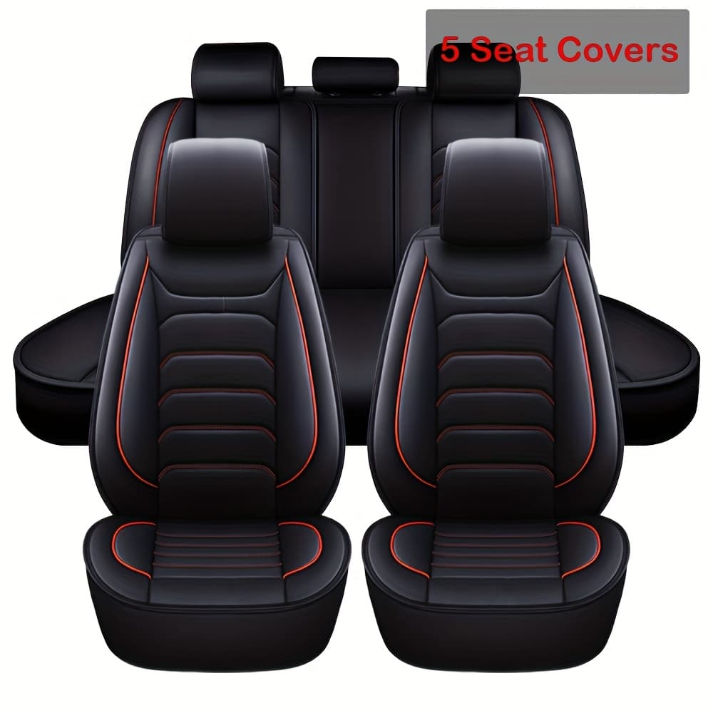 TEMU 5 Car Seat Covers Faux Leather Seat Covers Full Set For Car Sedan Suv Truck Front & Rear Seat Cushion Protector Wear-resistant, Breathable And Easy To Clean