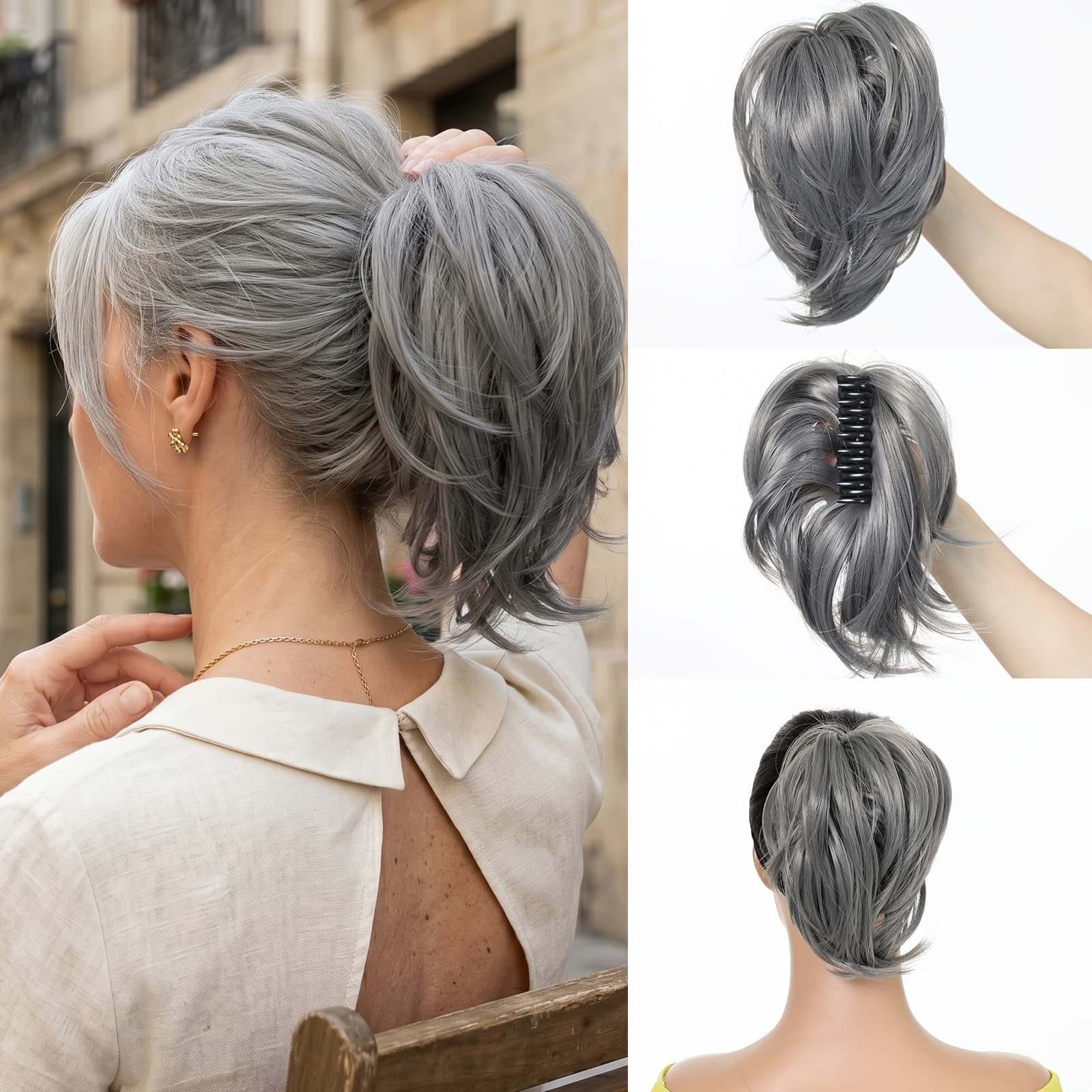 TEMU Messy Bun Hair Clips, Bun Holders, Wavy Bun Additions, High Bun Hair Extensions, Updo Buns, Ponytail Hair Clips With Clips, Women's , Suitable For Daily Wear And Party