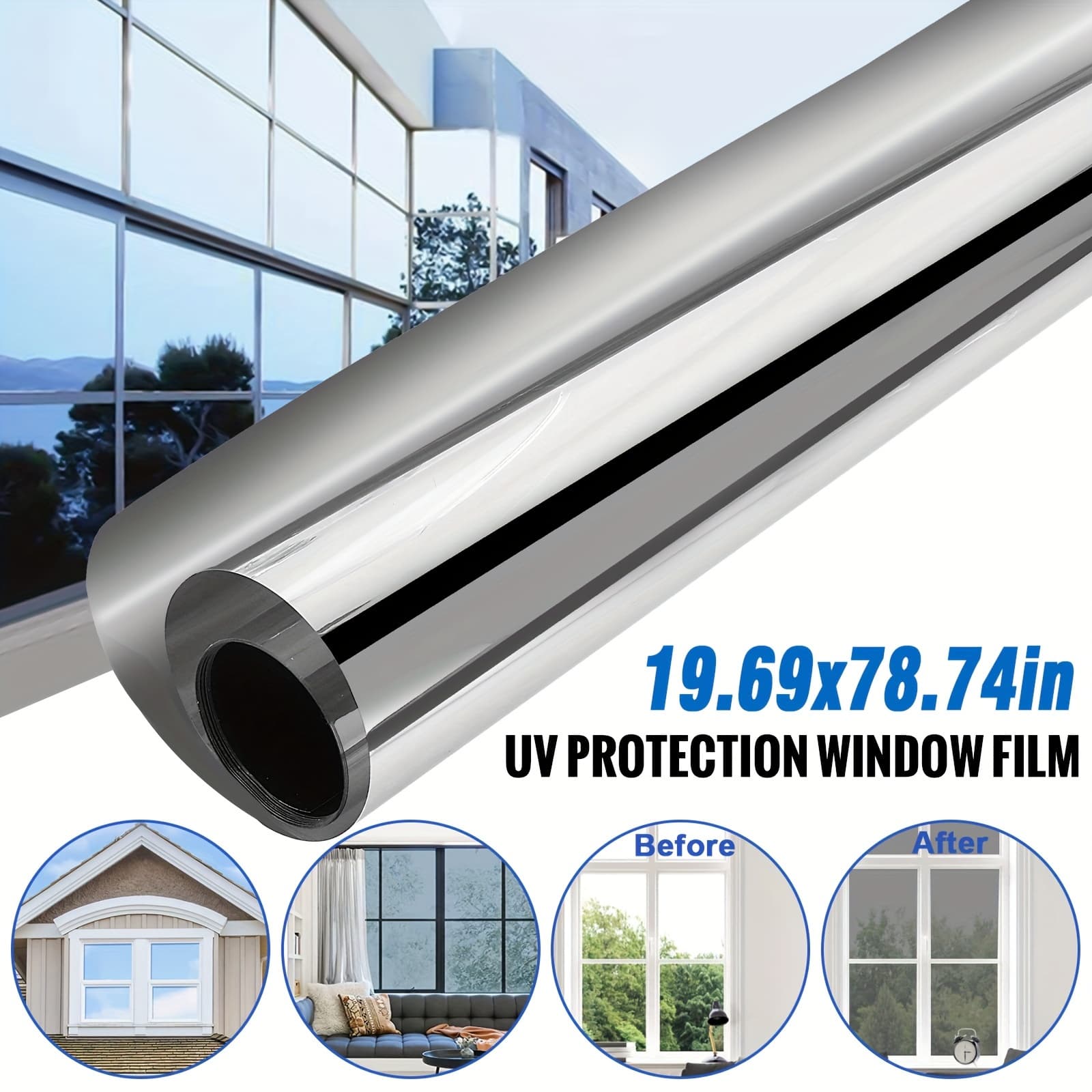 TEMU 19.7" X 78.7" Window Film, Removable Static Cling Glass Sticker With Heat , Pet Sticker For Glare Reduction & Privacy Protection, Ideal For Home, Office, And Rv Use