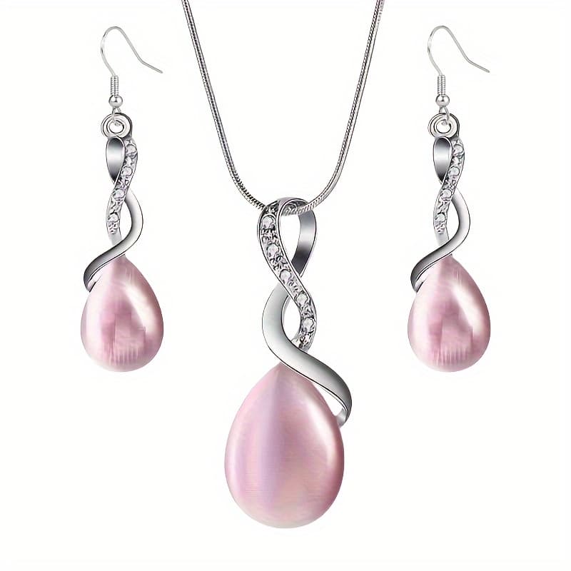 TEMU Drop Earrings + Necklace Elegant Jewelry Set Inlaid Dainty Stone In Shape Pick A Engagement Wedding Jewelry