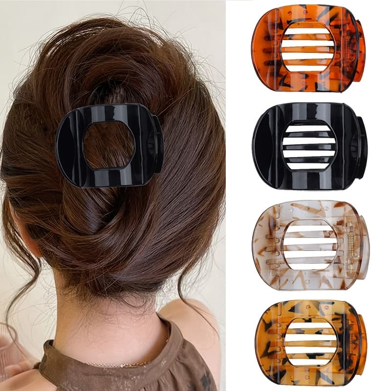 TEMU 4pcs Minimalist Retro Glossy Leopard Print Duckbill Clip Temperament Curved Updo Hairpin Versatile Commuter Hairpin Suitable For Daily And Leisure