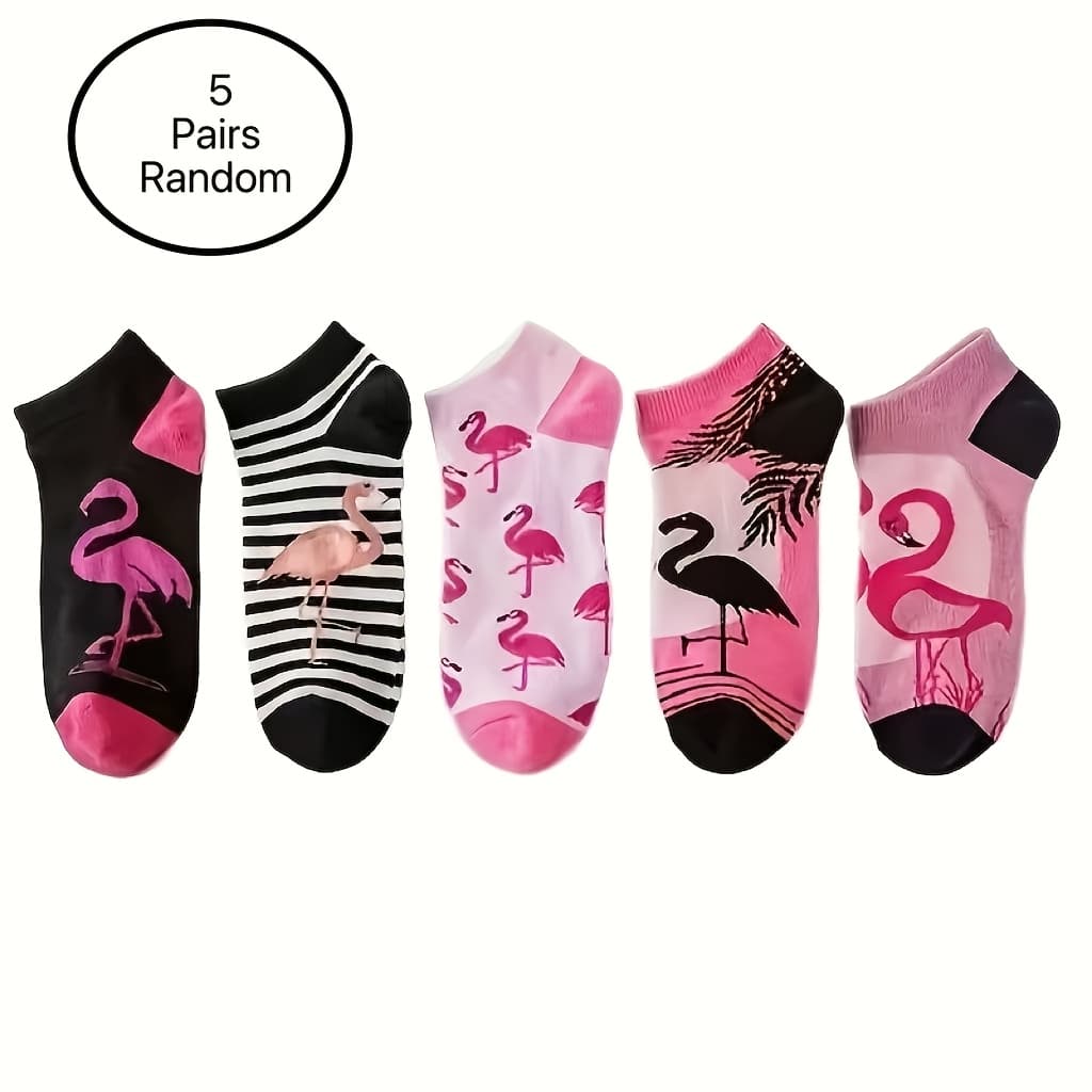 TEMU 5 Pairs Of Random Style Cartoon Animal Colored Male And Female Couple Socks, Comfortable And Versatile Short Socks