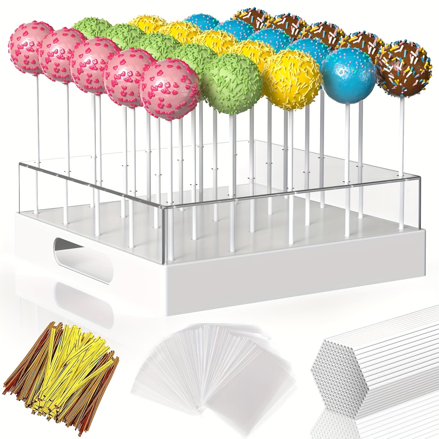 TEMU Kyongblue 25-hole Clear Cake Stand - Holder With Sticks For Birthday Party, Wedding Dessert Buffet, Reusable Serving Set