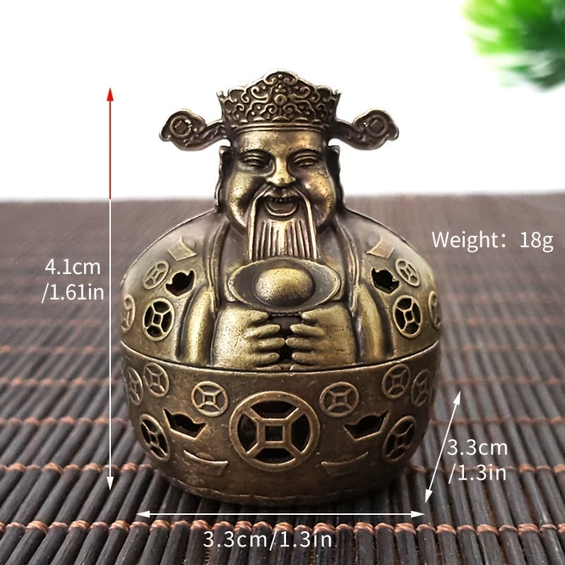 TEMU God Of Wealth Mini Incense Holder - Alloy Metal, , Suitable For Home Decoration, Yoga , Spa , Camping, And Gardens