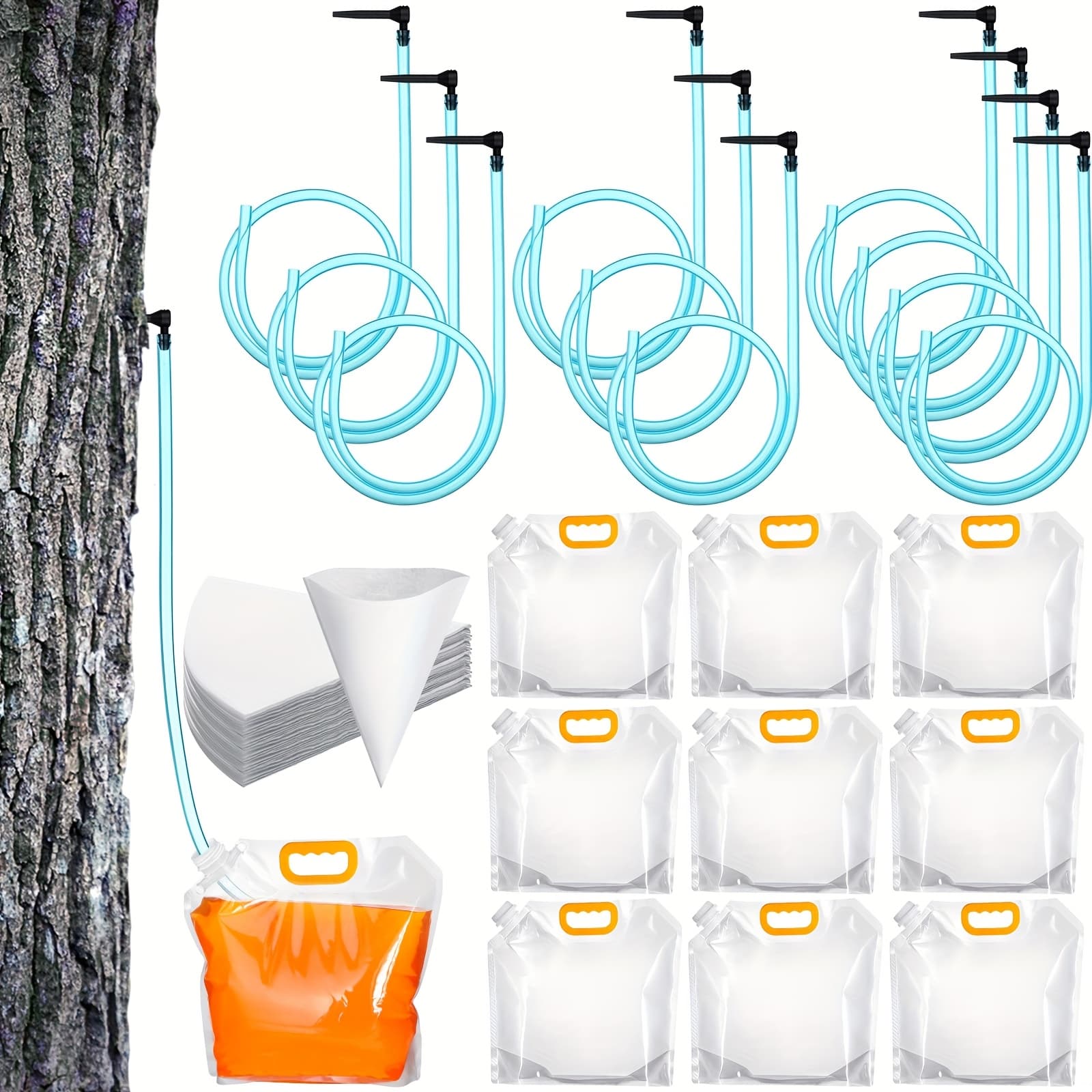 TEMU 10 Sets Maple Syrup Tapping Kit 10 Taps 10pcs 3ft Tubing 10pcs 1 Quart Filters 10pcs 5l Bags For Maple Birch Syrup Collection Supplies