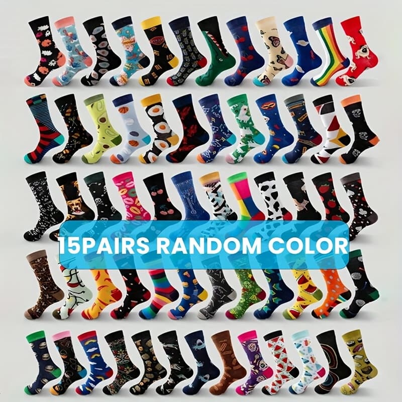 TEMU 5/8/15 Pairs Of Mid-tube Socks In Random Colors Fun Novelty Comfortable Breathable Stockings Are Perfect For Party Gifts And Casual Attire