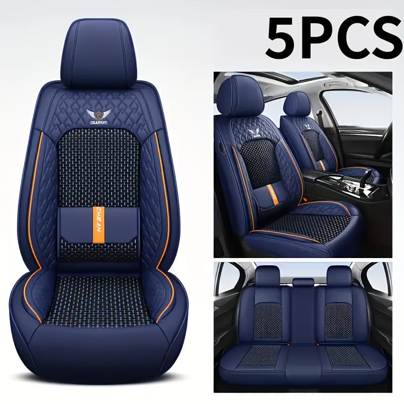 TEMU 5-seat -front Or 1-front Set Breathable Faux Leather Car Seat Covers - Stretchable Fit For Suvs, Sedans & Pickups, With Sponge Fill Halloween Gifts