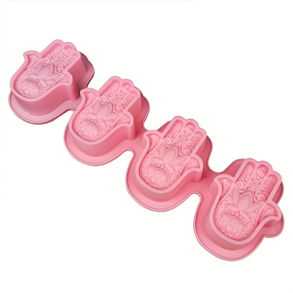 TEMU Yscen 4-cavity Silicone Mold - With Lotus Flower, Diy Soap & Candle Making Tool, Palm Shape Craft Molds For Unique Handmade Gifts - Soap Supplies By Yscen, Soap Molds For Soap Making