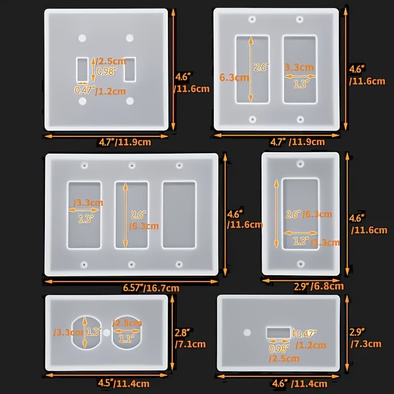 TEMU 6pcs Silicone Mold Set For Light Switch And Outlet Covers - Epoxy Mold For Wall Panels, Irregular Craft Shapes - Decorate Home, Hobbyist Gift