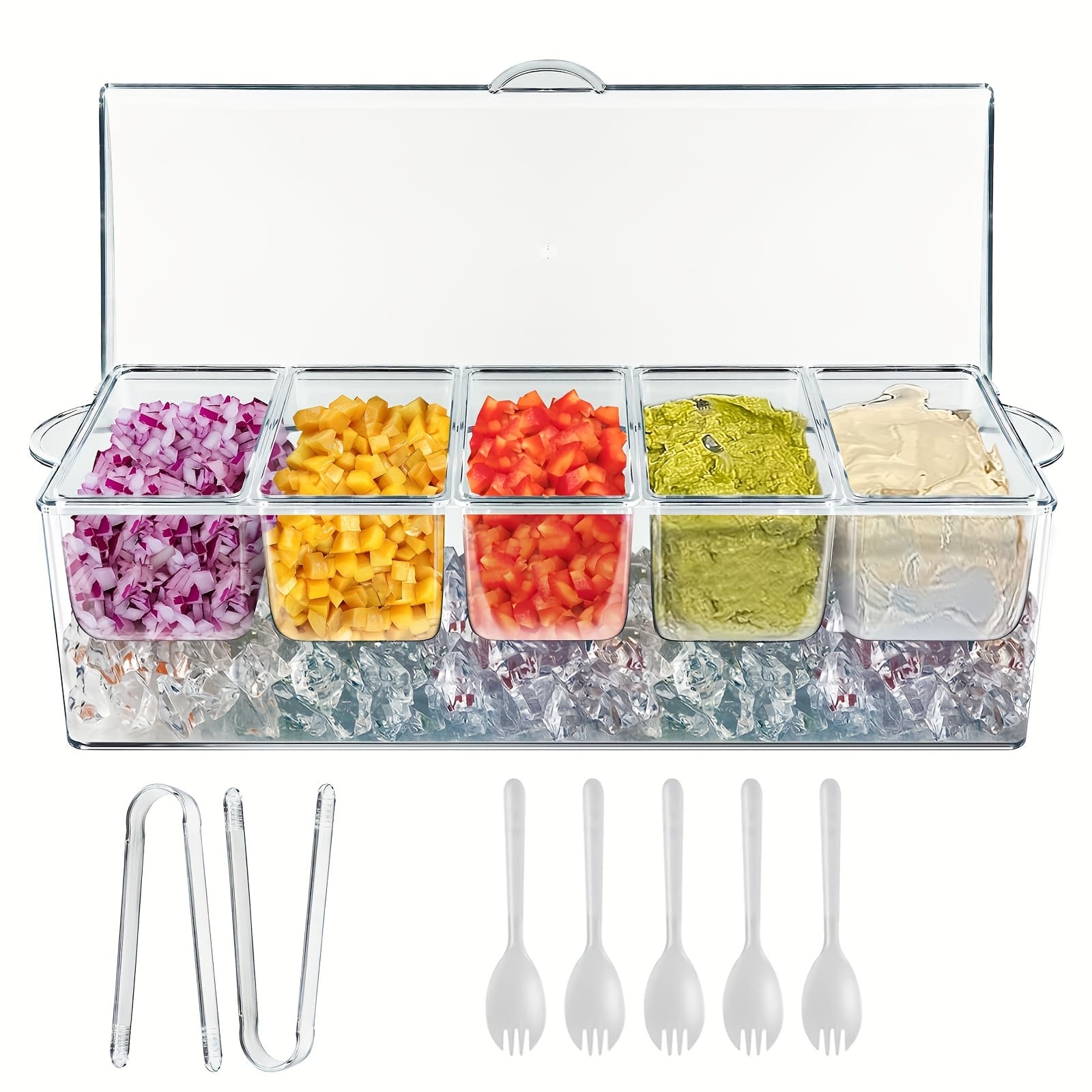 TEMU 1pc 5 Detachable Cold Seasoning Boxes, Covered Seasoning Boxes, Snack Bowls, Trays, Fruit, Snack, Sauce And Salad Containers