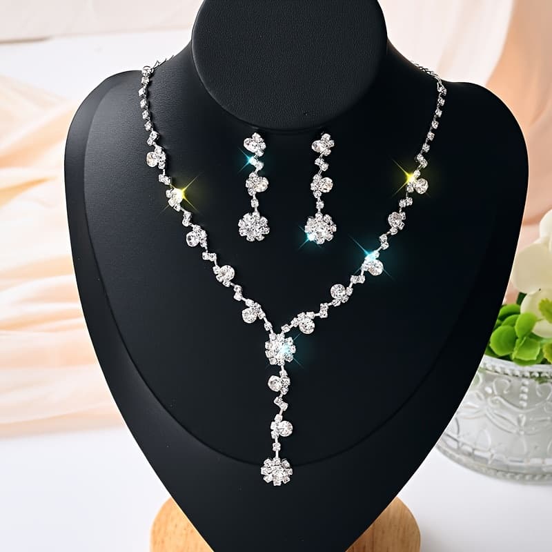 TEMU Fashionable Sparkling Claw Chain Set, Long Y-necklace, Earrings, And Bracelet, Wedding Banquet Jewelry