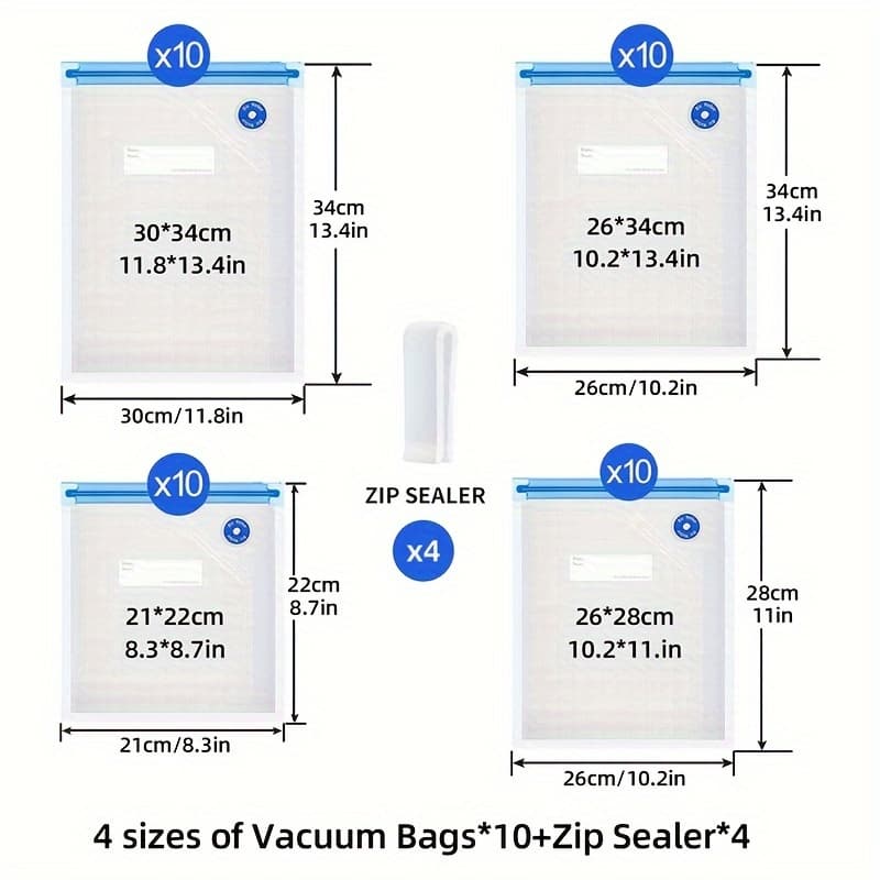 TEMU 40-pack Reusable Pvc Vacuum Sealer Storage Bags - Leakproof, Bpa-free, Hand Wash, Versatile Organizers For Food Preservation, Meat, Fruits, Vegetables