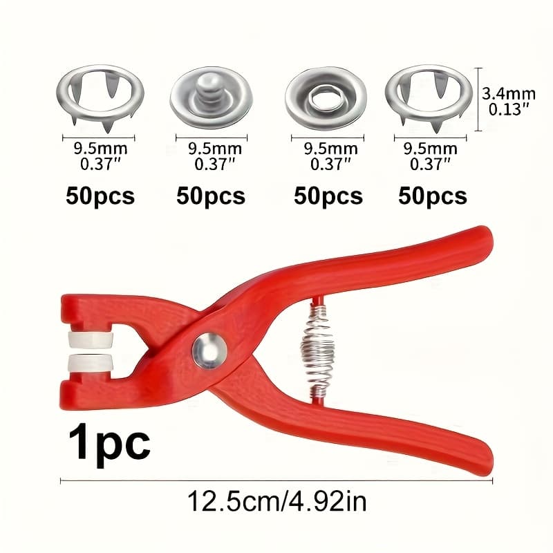 TEMU 1set 200pcs Button Accessories With 1pc Plastic Hand Pliers Metal Clothing Snaps Tool Set For Diy Clothes, Jackets, Jeans - Durable Sewing Accessories With Installation Tools