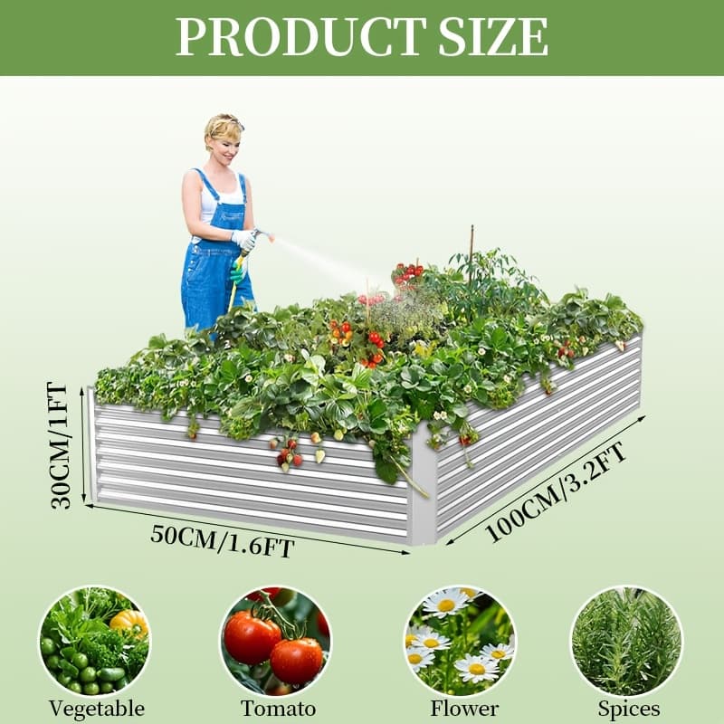TEMU Zernber Galvanized Raised Garden Bed Kit, Outdoor Galvanized Planters For Raised Garden Boxes, Large Metal Vegetable Raised Garden Beds.
