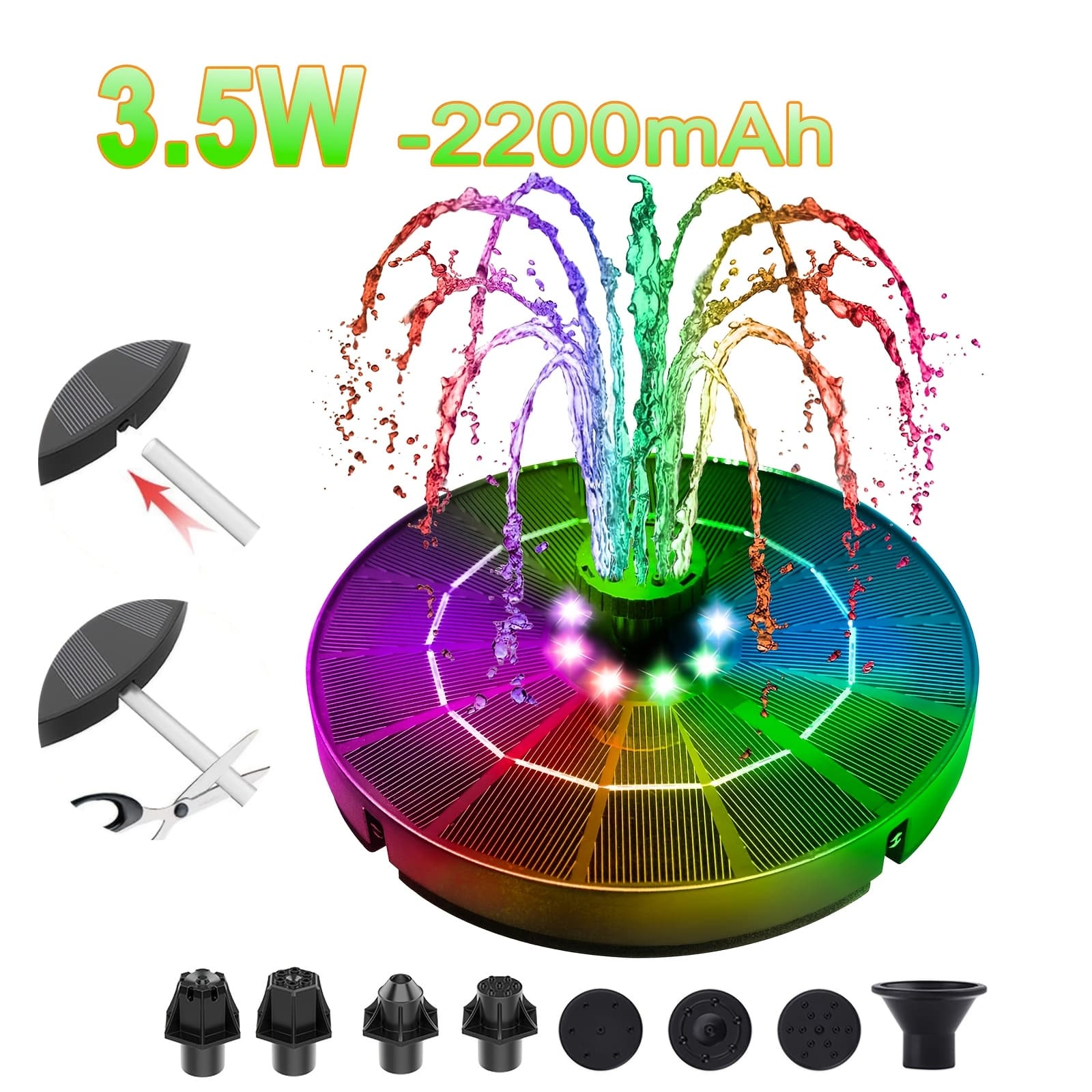 TEMU 2-in-1 Solar & Battery Powered Bird Bath Fountain With Color Changing Led Lights, Ipx8 Waterproof Decorative Water Fountain With Sturdy Stand For Yard, Lawn And Pond