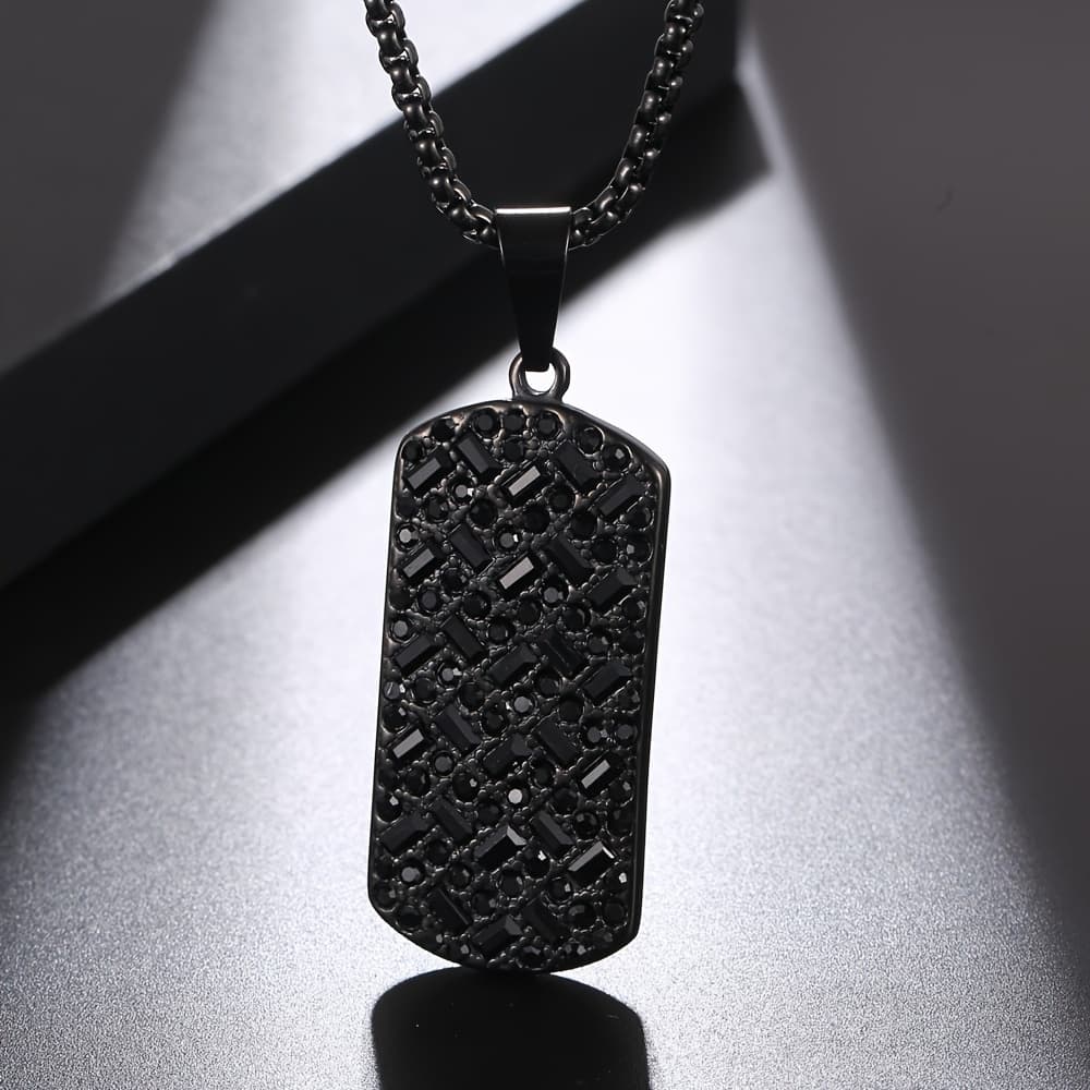 TEMU Premium Inlaid Light Artificial 304 Stainless Steel Men's Pendant Cool Hip-hop Rock Necklace