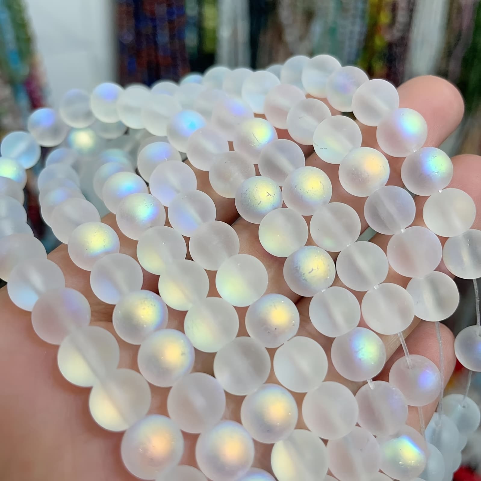 TEMU Synthetic Glass Glitter Stone White Frosted Loose Beads Round Beads Semi-finished Jewelry Accessories
