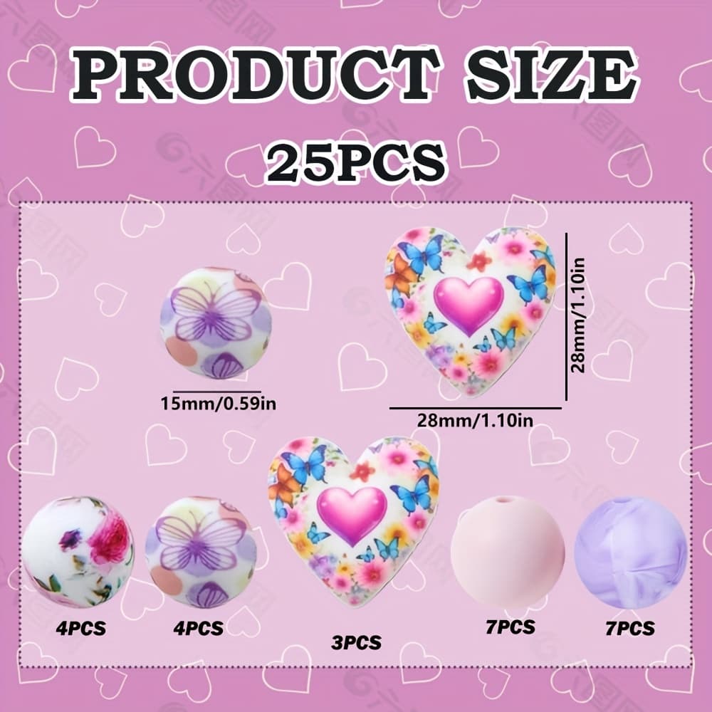 TEMU 25pcs Silicone Heart Beads | 15mm Round Charms For Earrings, Necklaces, Bag Chains, Phone Pendants, Keychains, Makeup Brush Kits - Perfect For Valentine's Day, Birthdays, And Anniversaries