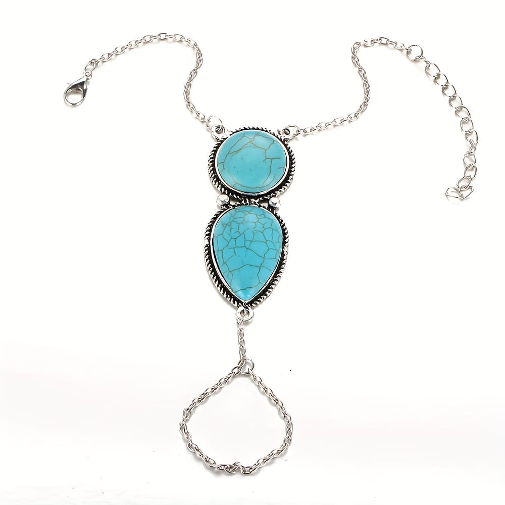 TEMU Ladies' Bohemian Style Beach Vacation Retro Turquoise Bracelet Bracelet, Perfect For Parties And Vacations - Elegant Holiday Gift
