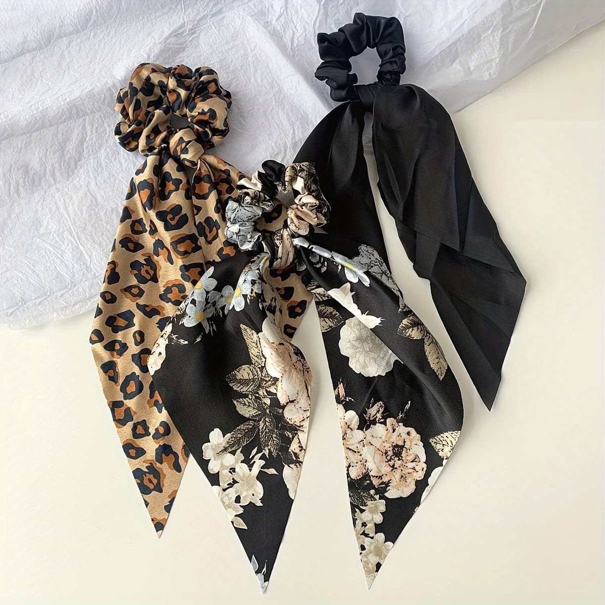 TEMU 3pcs European And American New Knotted Ribbon Satin Large Hair Tie Scarf Hair Tie Women's Ponytail Hair Tie Detachable
