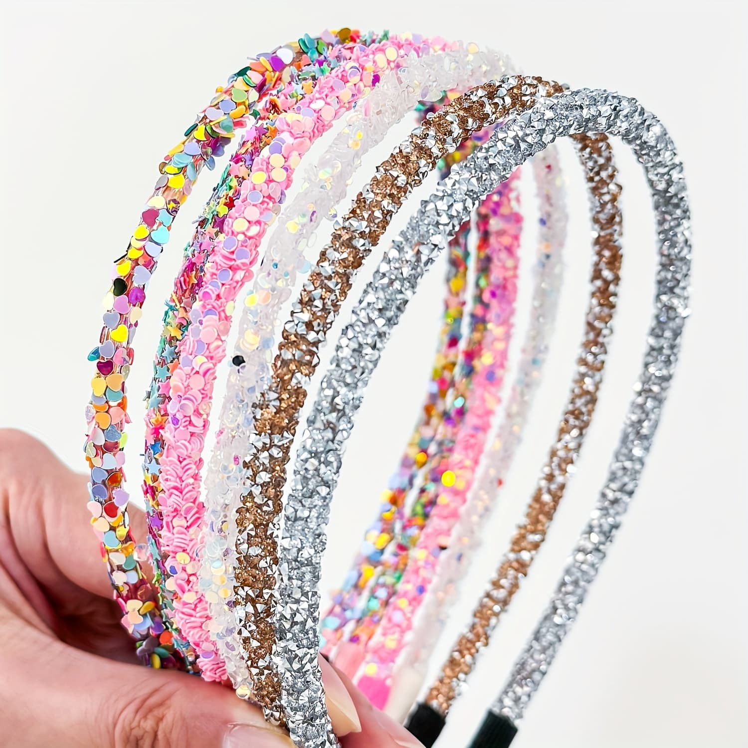 TEMU 6pcs Korean Version Sweet Versatile Onion Powder Hairband Candy Sprinkled Headband Glitter Head Hair Accessory
