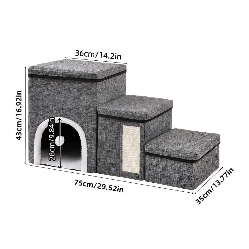 TEMU 3pcs Large 3-tier Pet Staircase With Cat/dog Ramp, Foldable Anti-slip Stairs & Storage - Multi-level Elderly Pet Stairs With Sofa Bed For Cats & Small Dogs, Mobility Aid For