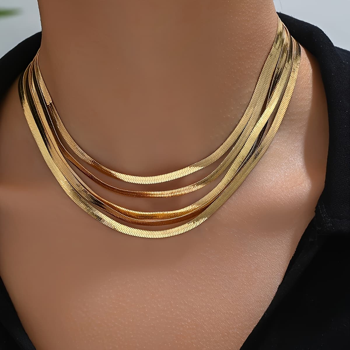 TEMU 1pc Fashionable Western Hip-hop Style Flat Snake Chain Necklace Stackable Snake Bone Chain Close-fitting Necklace