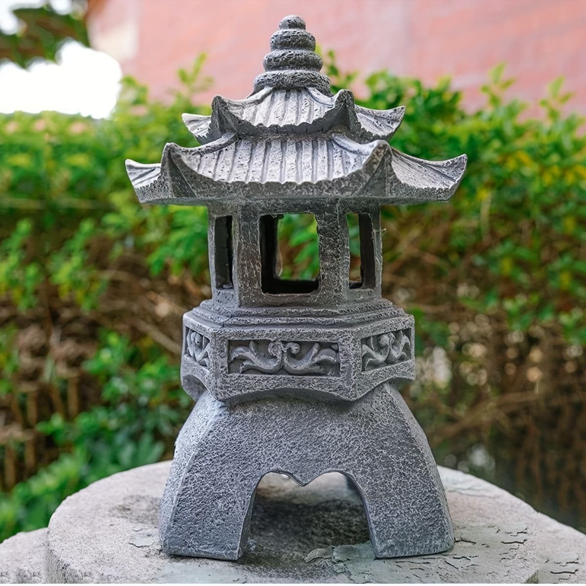 TEMU Asian Pyramid Garden - Outdoor/indoor Asian Pagoda Light Sculpture With Solar Panel, Resin Zen Fountain-like Tower For Weddings, Patios, Gardens & Landscaping - Self-lit Decor