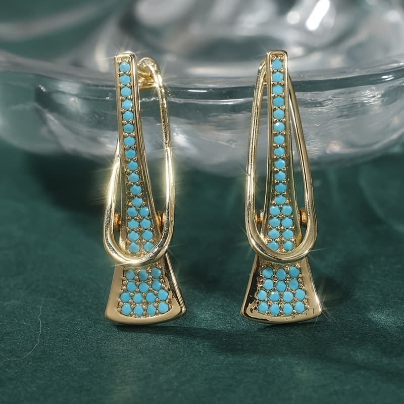 TEMU 1 Pair Of Women's Fashion Dangle Earrings Set With Synthetic Synthetic Geometric Ladies' Banquet Temperament Earrings Suitable For Daily Casual Party Wear