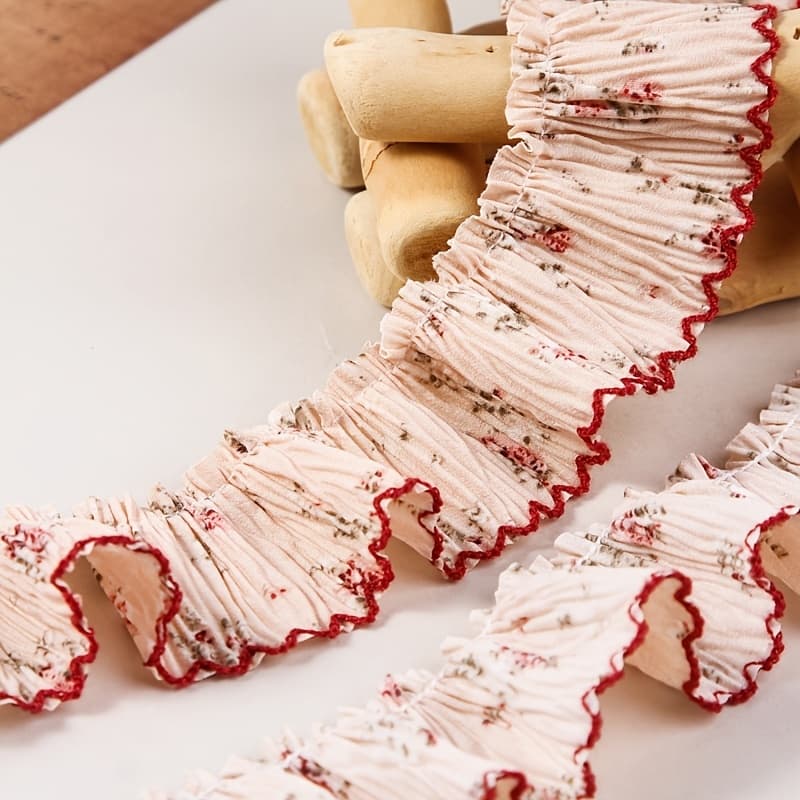 TEMU 1yard Chiffon Bud Edge Small Floral Folds Lace Lace Lace 4.5cm Accessory Clothing Hem Decoration