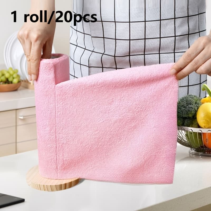 TEMU 1 Roll/20pcs Reusable Cleaning Wipes, Household Kitchen Cloths, Microfiber Towel Rolls, Kitchen Dishwashing Cloths, Towel Substitutes, Cleaning Supplies