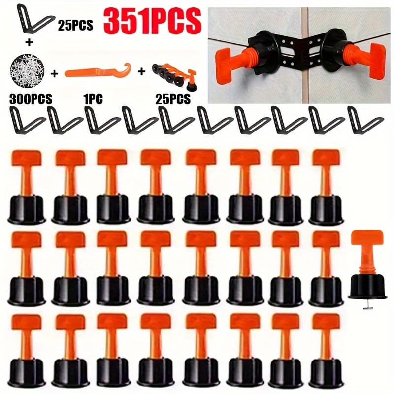TEMU 351pcs Floor For Tile Leveling System Clips Ceramic Spacers Porcelain Leveler Kit For Tile Laying Wall Fixing Construction Tools