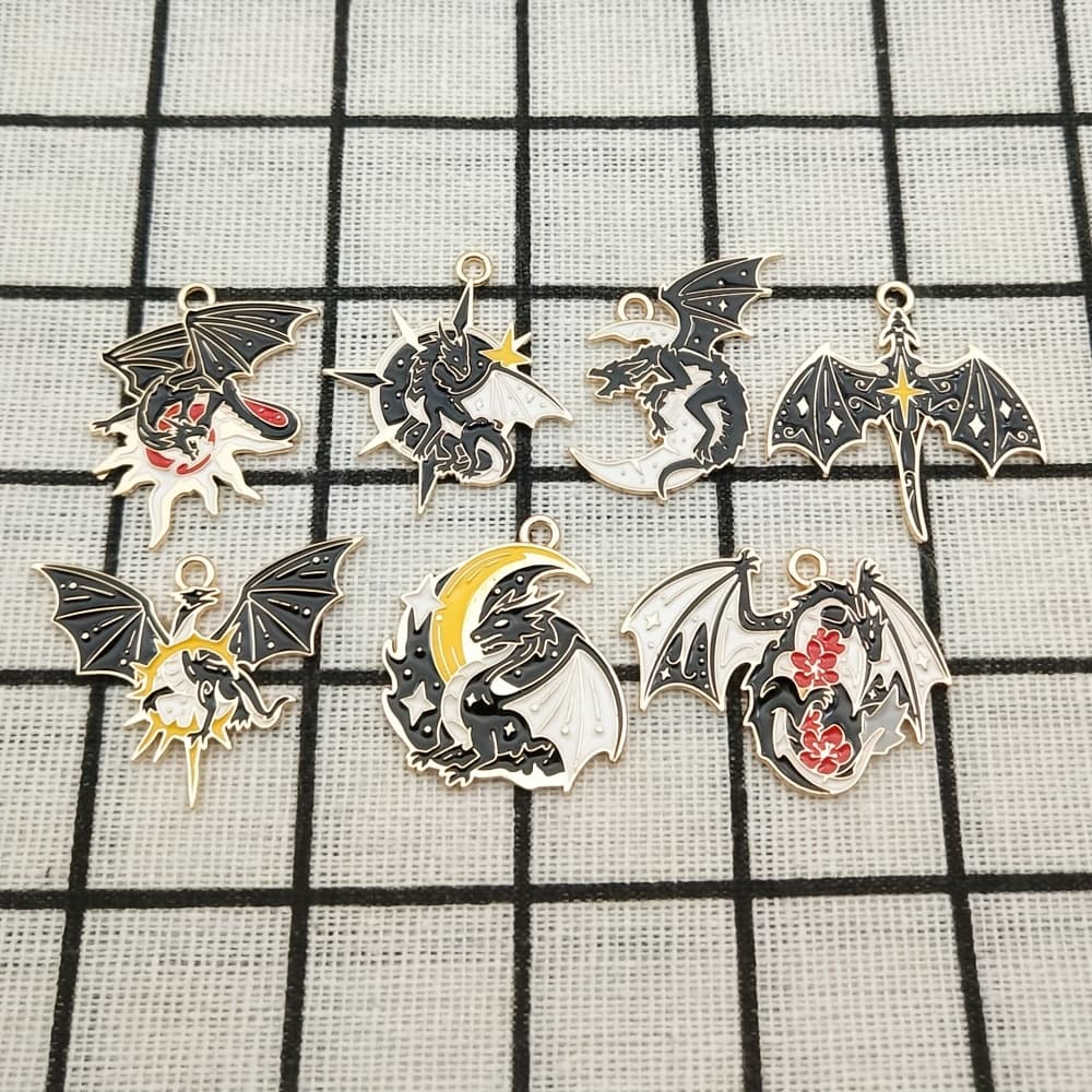 TEMU 7pcs Creative Cartoon Dragon & Bookmark Charms - Alloy Pendants With Vibrant Colors, Intricate For Keychains, Necklaces, Bookmarks - Fantasy-themed Craft Accessories