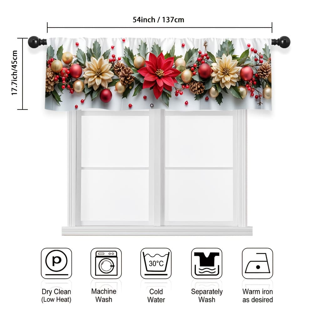 TEMU 2d Flat - 2d Flat - 1pc 2d Flat Printing Christmas Short Valance For Kitchen, Bathroom, And Living Room Windows Featuring Themed Print For Privacy And Decoration