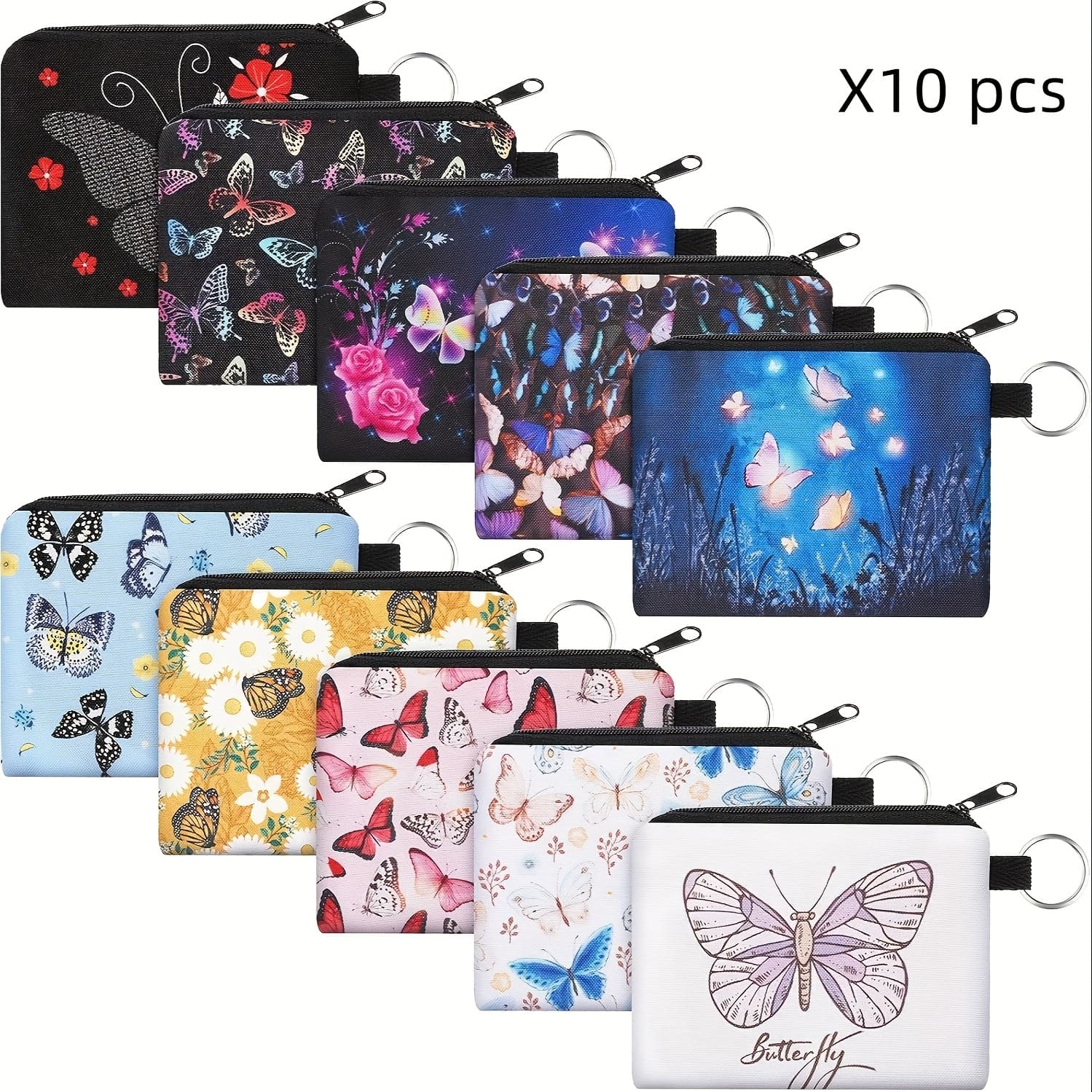 TEMU 10pcs Small Purse Wallet For Women Bulk Boho Change Purse Mini Pouches Wallet Bag With Zipper For Women ( And Flower)