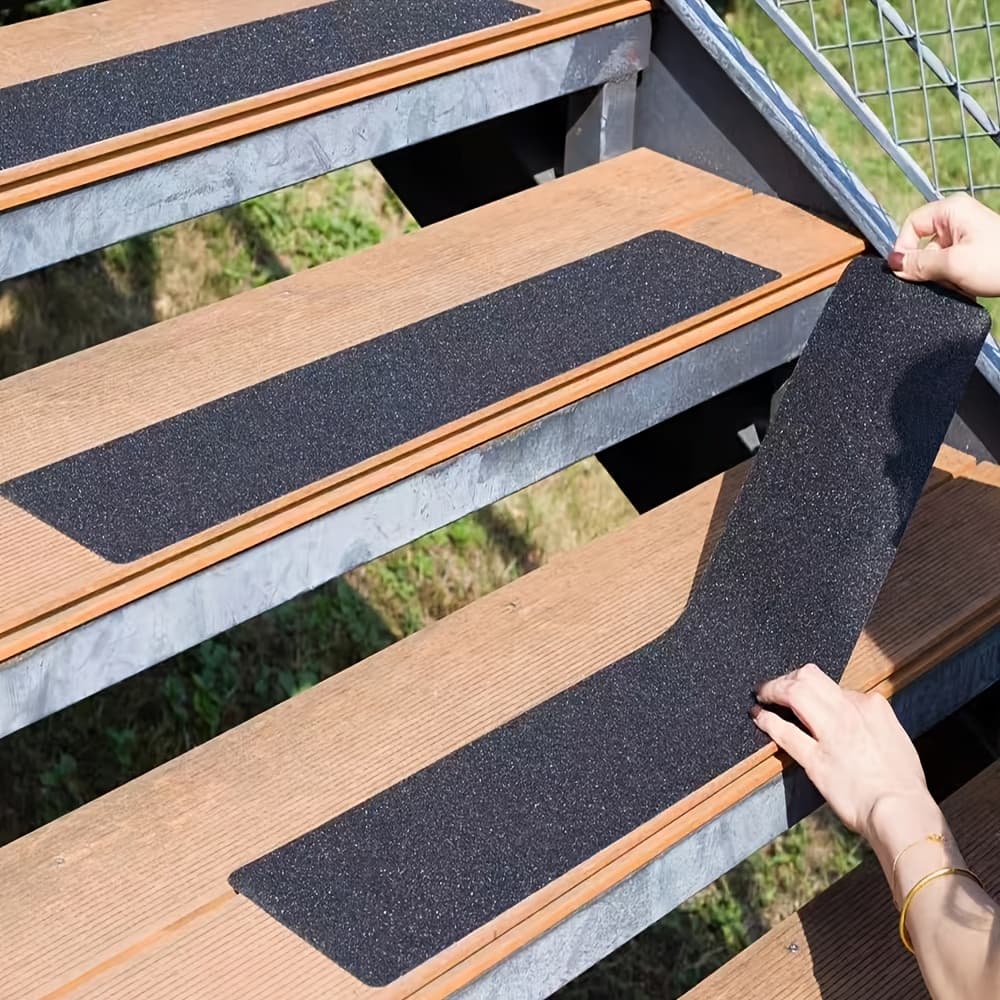 TEMU 5/10pcs Stair Anti-slip Mat, 80 Grit Non-slip Outdoor Tape, Black Heavy Duty Anti Slip Traction Adhesive Strips For Steps, Skateboards, Decks & Ramps - Safety Strips