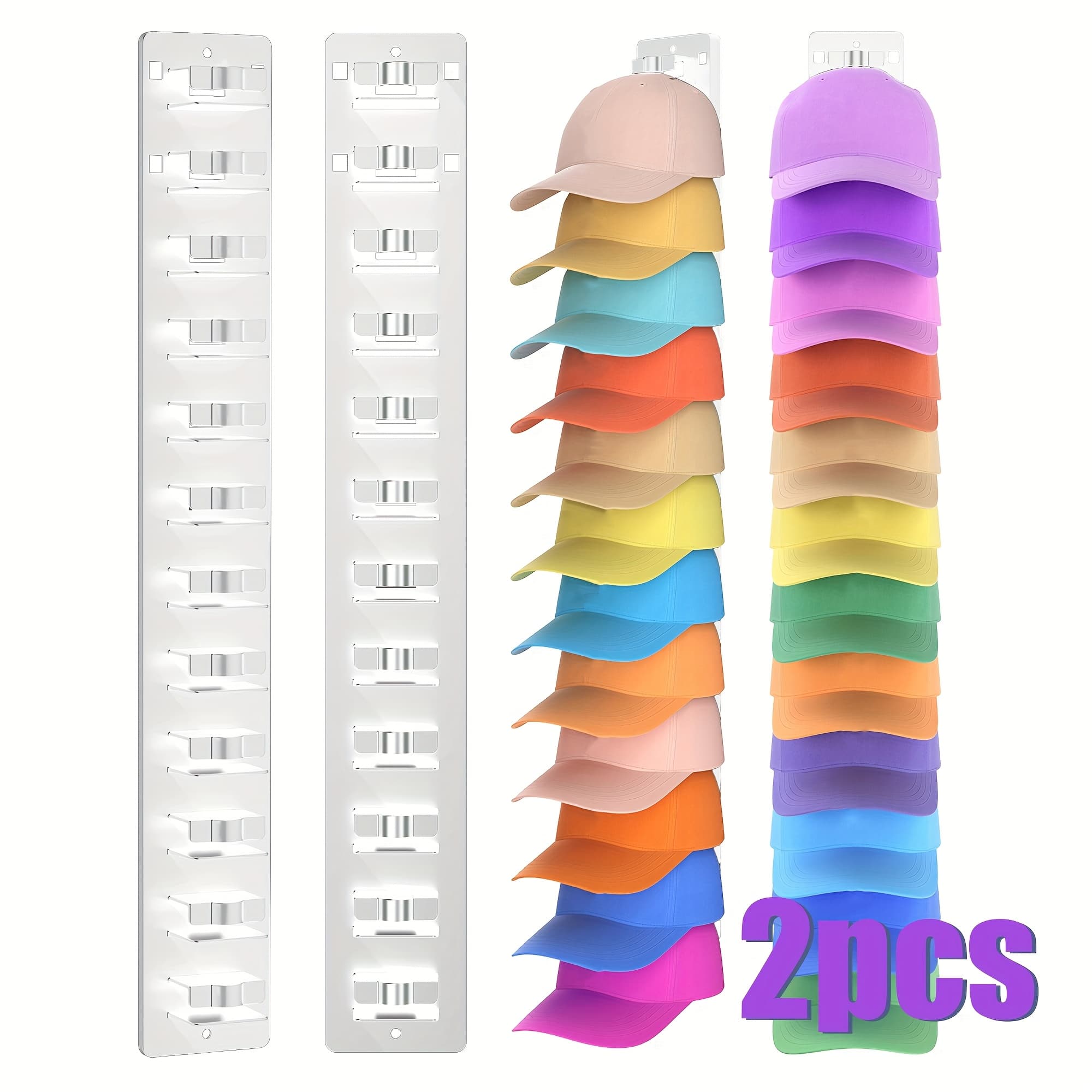 TEMU 1/2pcs Portable Sticky Hat Storage Display Rack, Wall-mounted Baseball Rack, Can Hold Up To 20 Hats, , Suitable For Doors, Closets, Etc