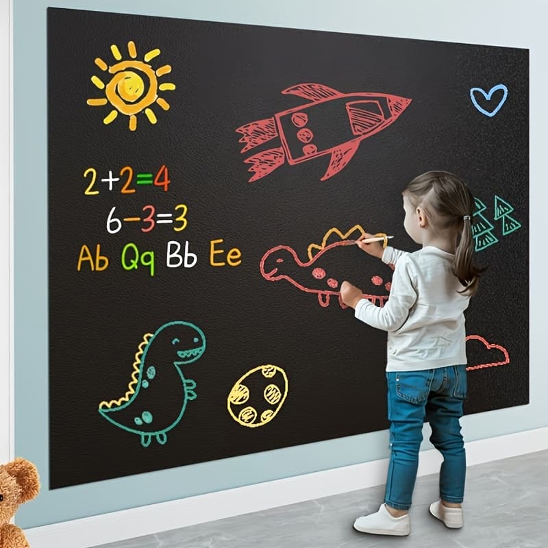 TEMU 1 Roll Of Self-adhesive Vinyl Removable Chalkboard Wallpaper, 5 Colored Chalks, Durable Dry Erase Wallpaper Message Board For Office, School, Home
