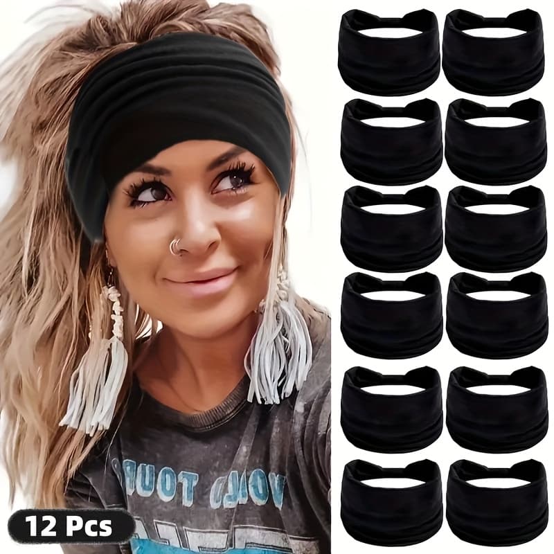 TEMU Set Of 12 Athletic Headbands Featuring Non-slip Knots, Perfect For Valentine's Day Gifts. Soft And Stylish Bohemian Headbands Are Elastic And Suitable For Yoga, Running, And Everyday Wear