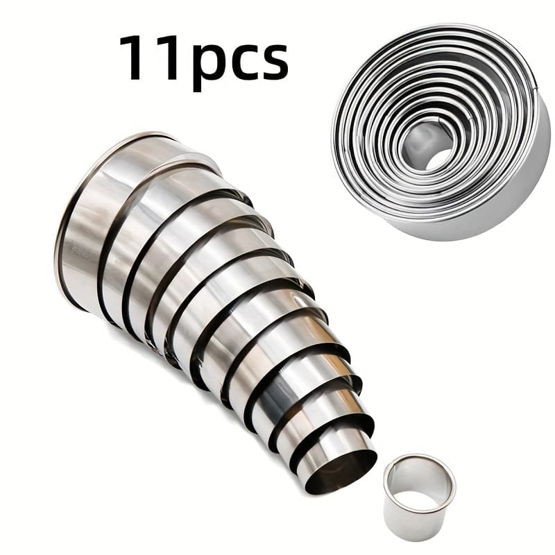 TEMU 11pcs Round Cookie Cutter Set, 3cm Stainless Steel Doughnut Ring Mold For Baking And Pastry Cutting