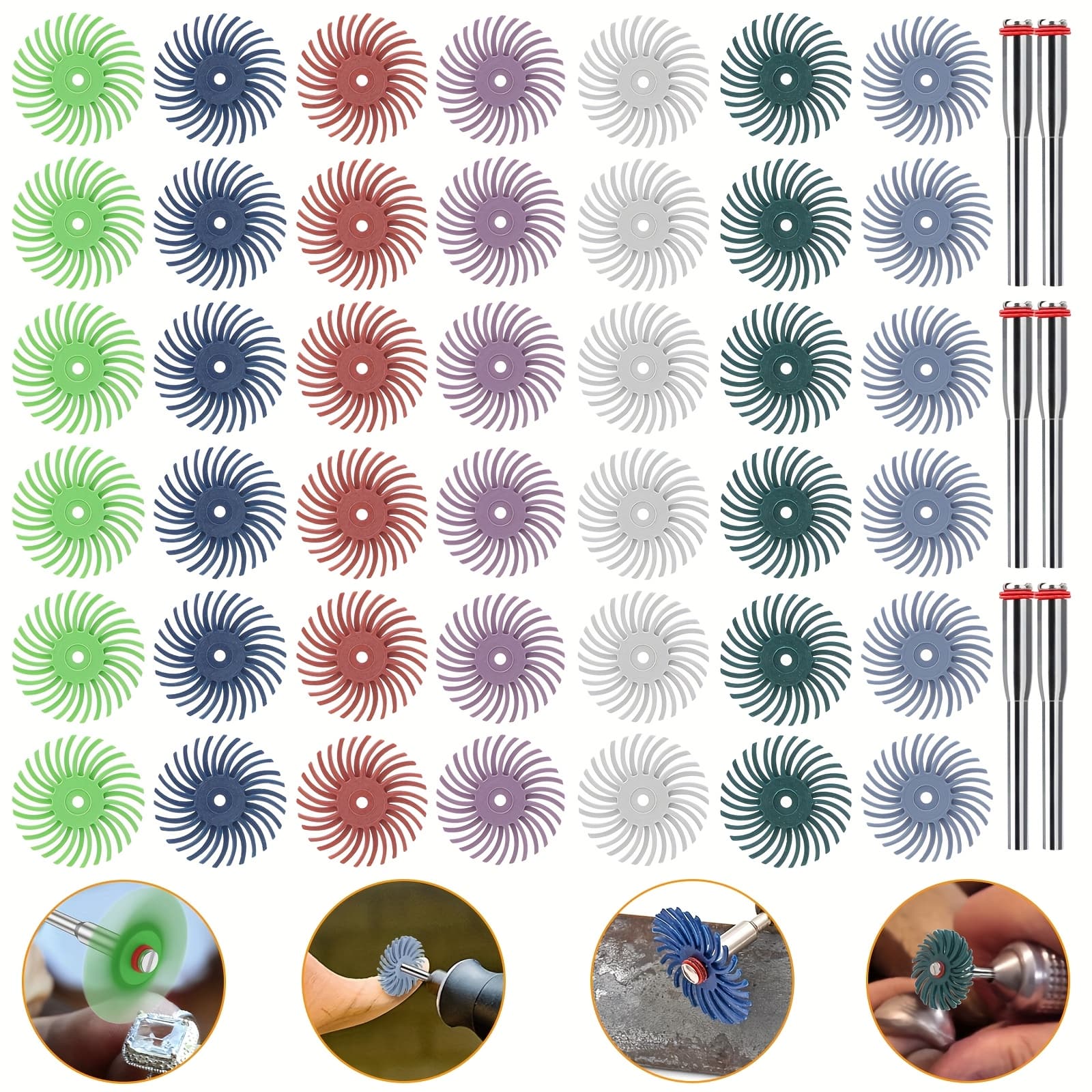 TEMU 42pcs 1 Inch Radial Bristle Disc Assortment Kit, Elastic Detail Abrasive Brush For Rotary Tools, Bristle Wheel For Jewelry Wood Metal Polishing, Mixed Grit 80-2500