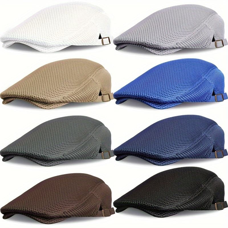 TEMU 8 Pack Men&;s Mesh Flat Breathable Summer Newsboy Hat Driving Hats For Men Suitable For Men And Women