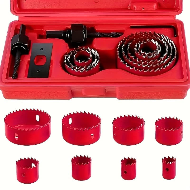 TEMU A Set With 8 Saw Blades And , , Allen Wrench For Bench Drills Hand Drills Lithium-ion Drills, Red Set