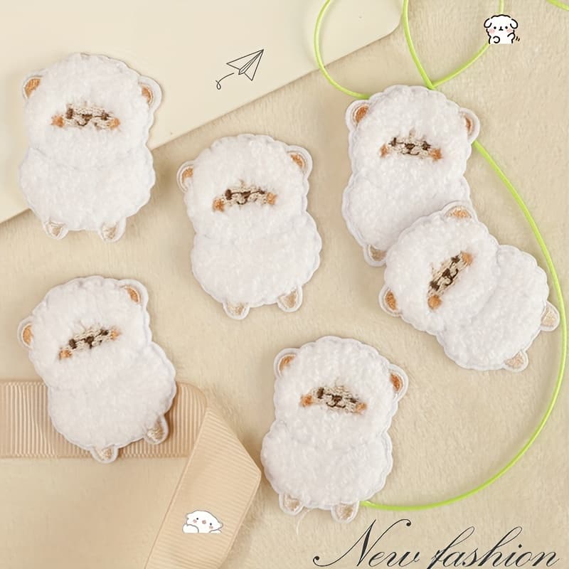 TEMU 6pcs Lamb Pattern Fabric Patches, Anime Cartoon Style Self-adhesive Sewing Patches, Suitable For Clothes, Bags, Shoes, Hats, Home Decor Appliques, Etc.