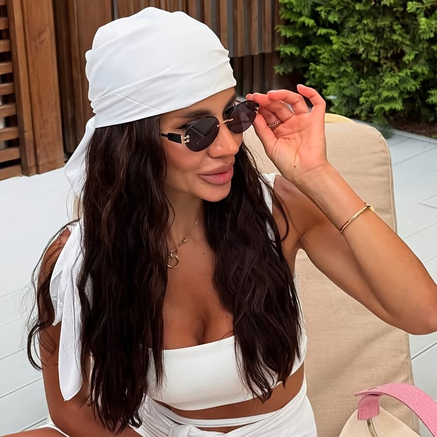 TEMU Minimalist White Satin Scarf - Versatile Solid Bandana For Summer, Beach & Outdoor | Smooth Texture, Wind-resistant Hair Accessory & Stylish Decorative Fashion Accessory