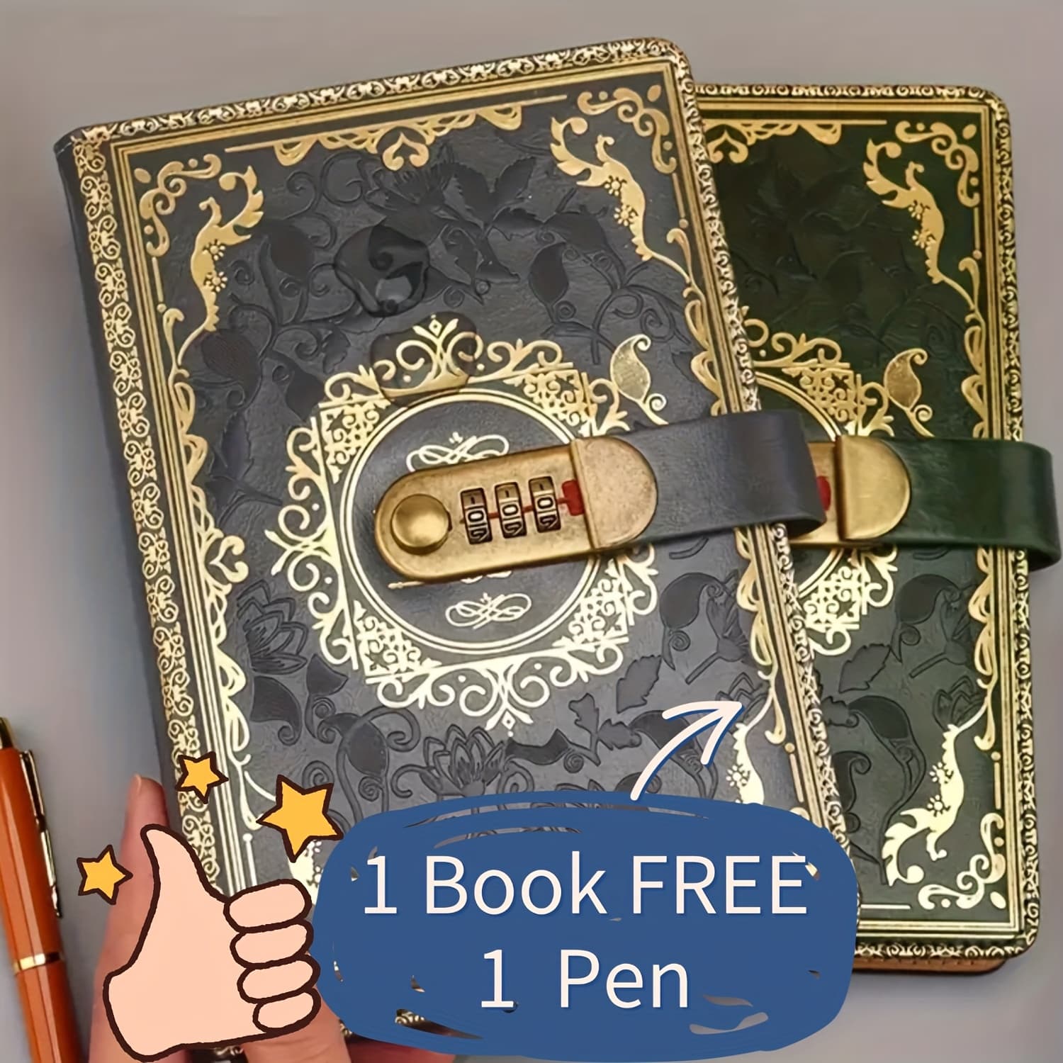 TEMU Vintage Leather Journal Notebook With Combination Lock, A5 Embossed Flower Ruled Lined Paper For Writing, Gift For Women Girls Adults, 5 Colors With Free Pen
